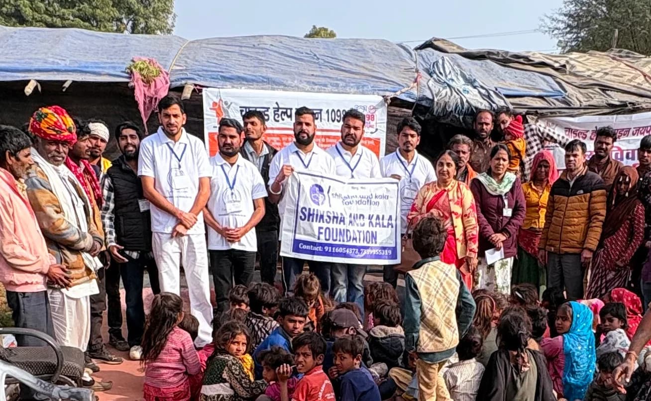 Shiksha Kala Foundation team and community members at the Sanganer education centre opening on Savitribai Phule Jayanti.